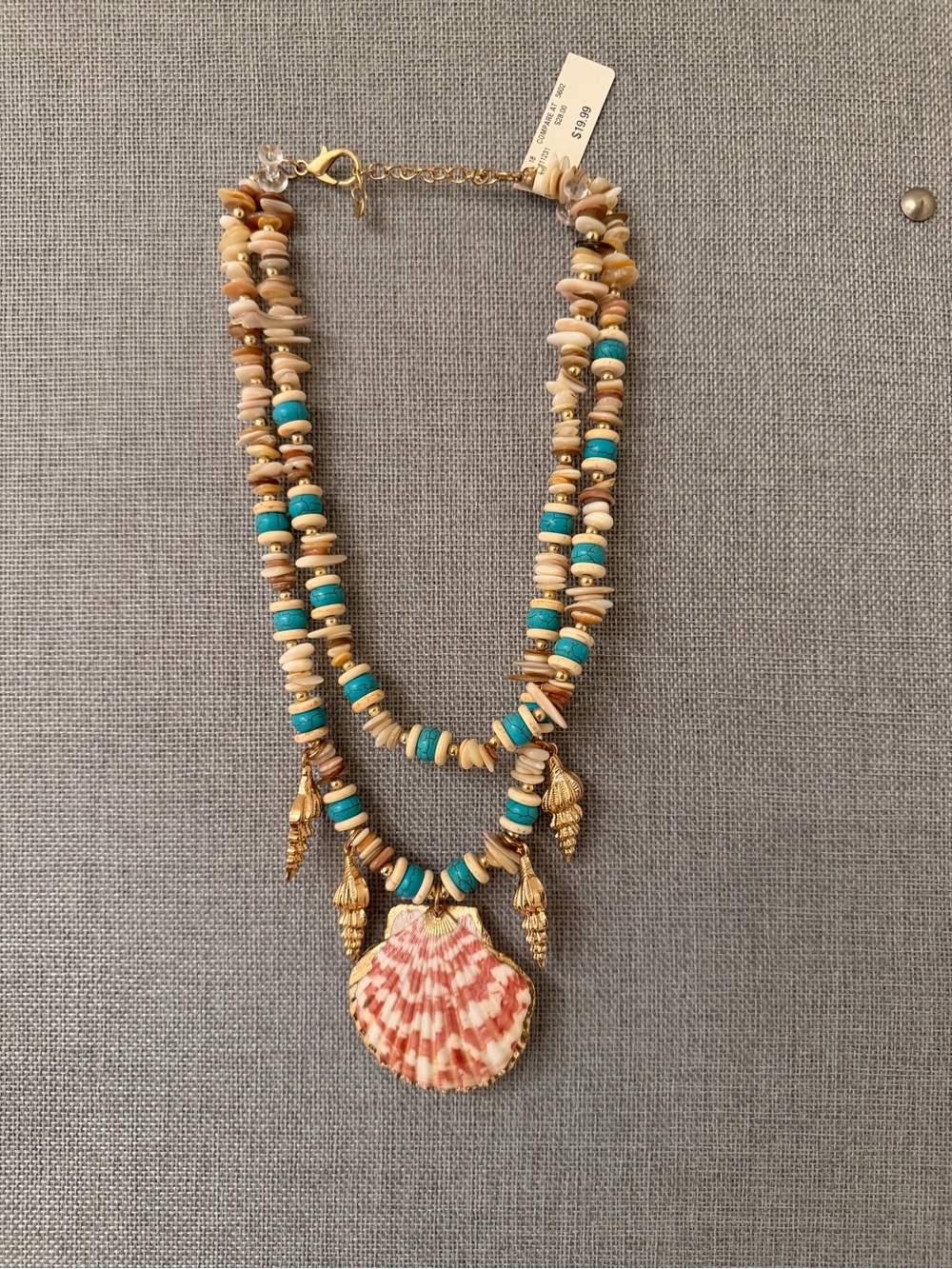 TJMaxx Tik Tok Coastal Shell Pendant Necklace with Turquoise Beads